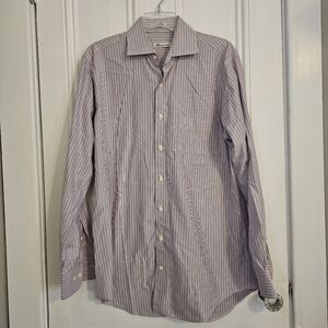 Peter Millar Men's Medium 100% Cotton Pink Blue Pinstripe Dress Shirt Career EUC